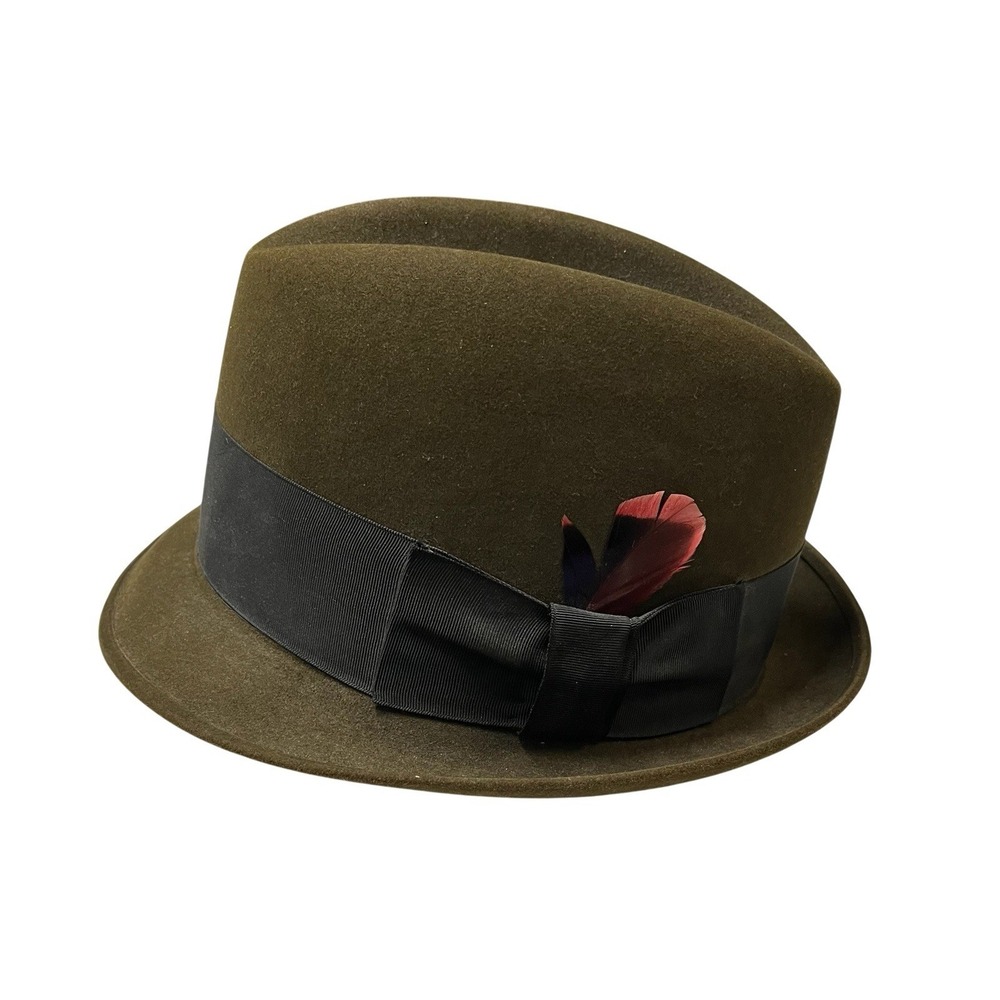 Vintage Richman Brothers Hat Fedora Mainline Brown Felt Black Ribbon Feather 7 S